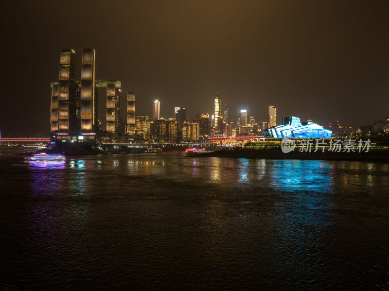 重庆朝天门来福士办公楼商场日落夜景航拍