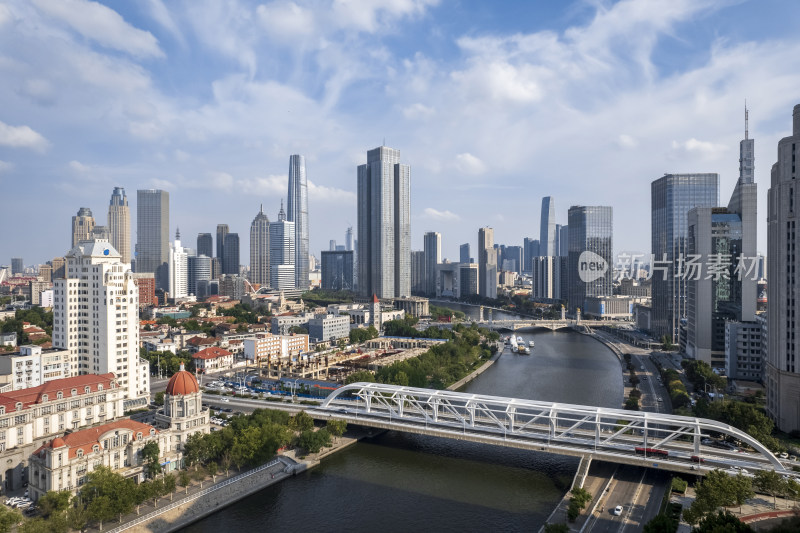 天津海河风景线古文化街码头城市风光航拍