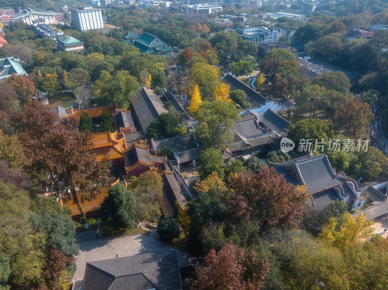 湖南长沙岳麓书院航拍鸟瞰秋景