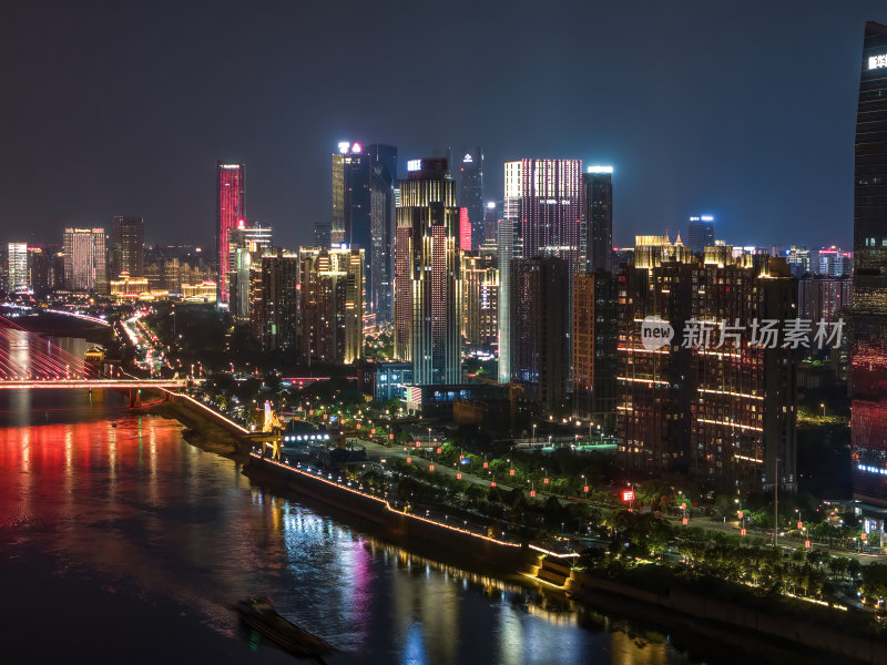 江西南昌新图书馆建筑蓝调夜景高空航拍