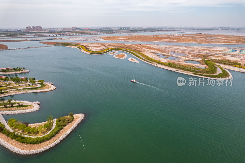 天津滨生态城南湾公园花园海岛城市自然风光