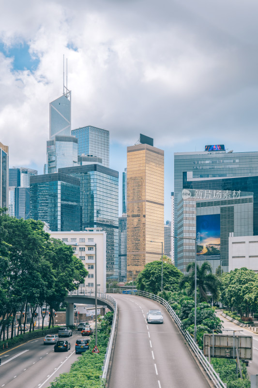 香港金钟道与办公大楼城市风光