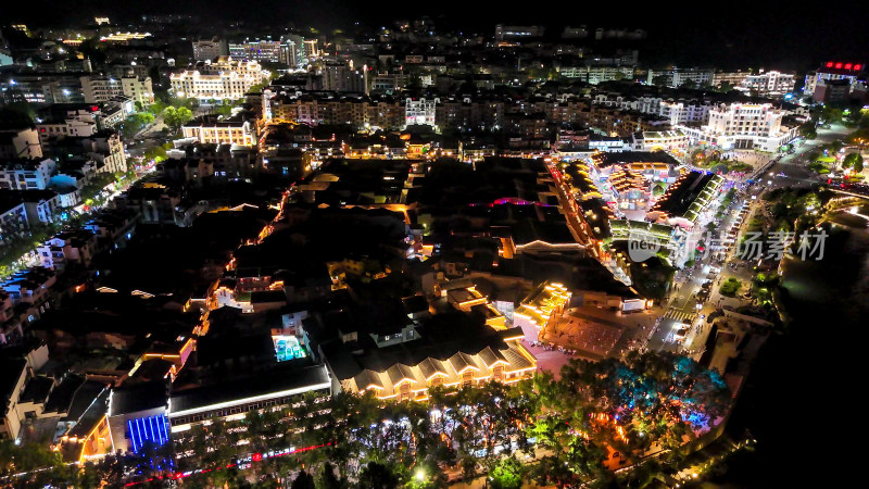 福建泰宁古城夜景灯光航拍