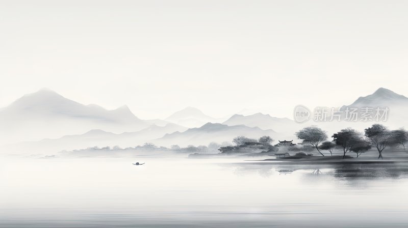 中国风水墨风景意境插画