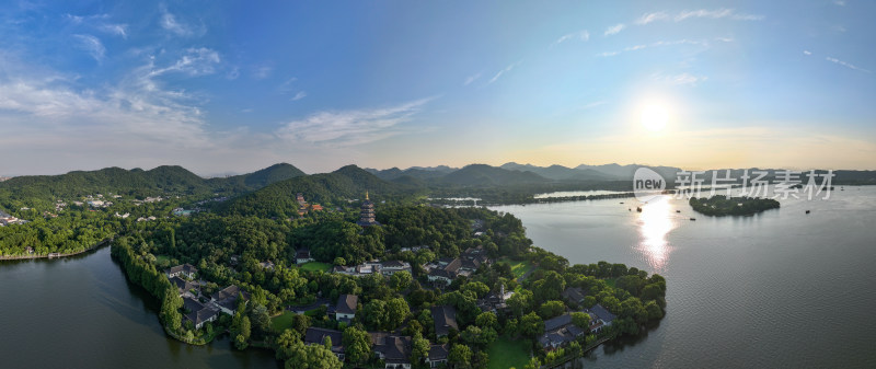 中国杭州西湖雷峰塔日落 西湖十景雷峰夕照