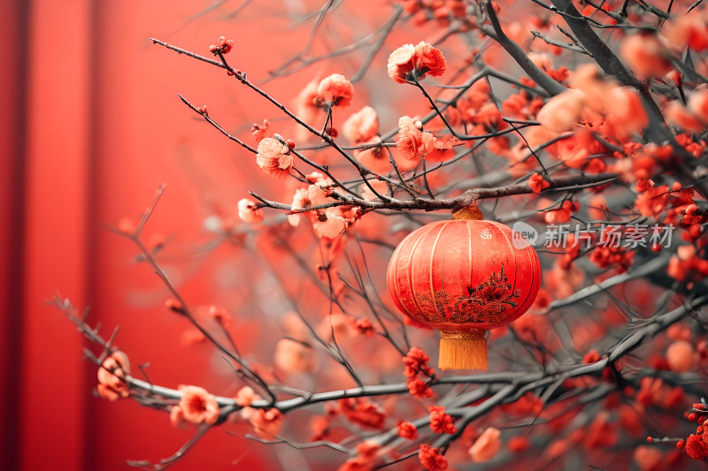 新年喜庆背景灯笼花朵