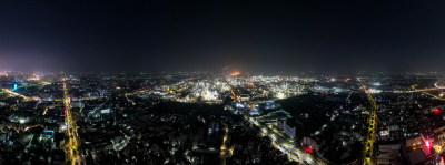 广东茂名城市夜景灯光航拍全景图