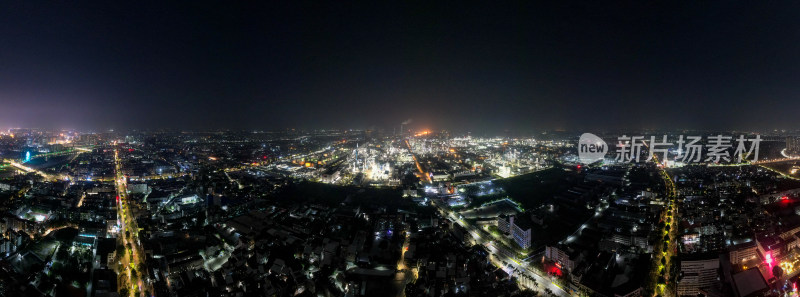 广东茂名城市夜景灯光航拍全景图