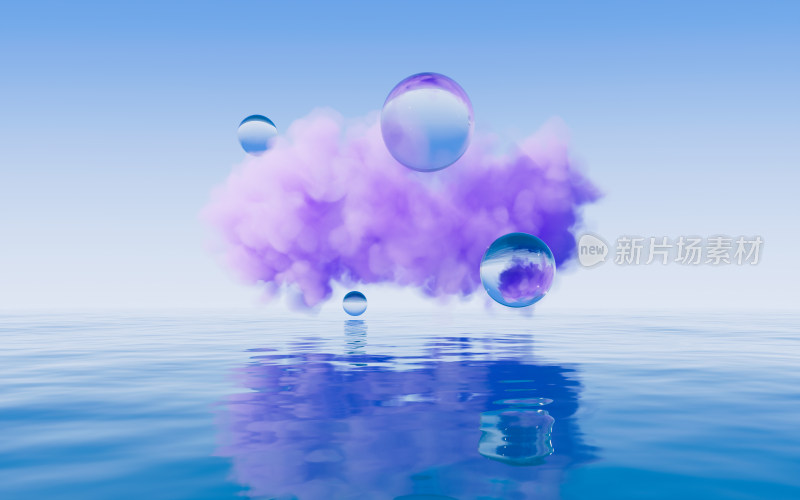 水面上的云朵3D渲染