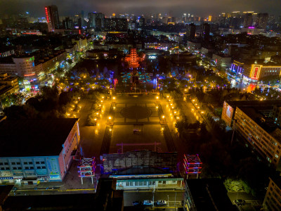 甘肃张掖夜景灯光航拍图