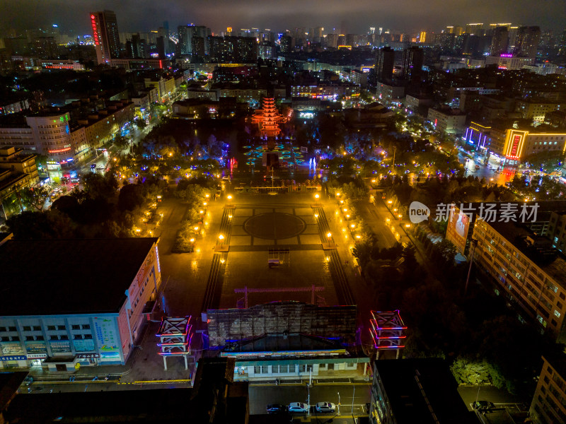 甘肃张掖夜景灯光航拍图