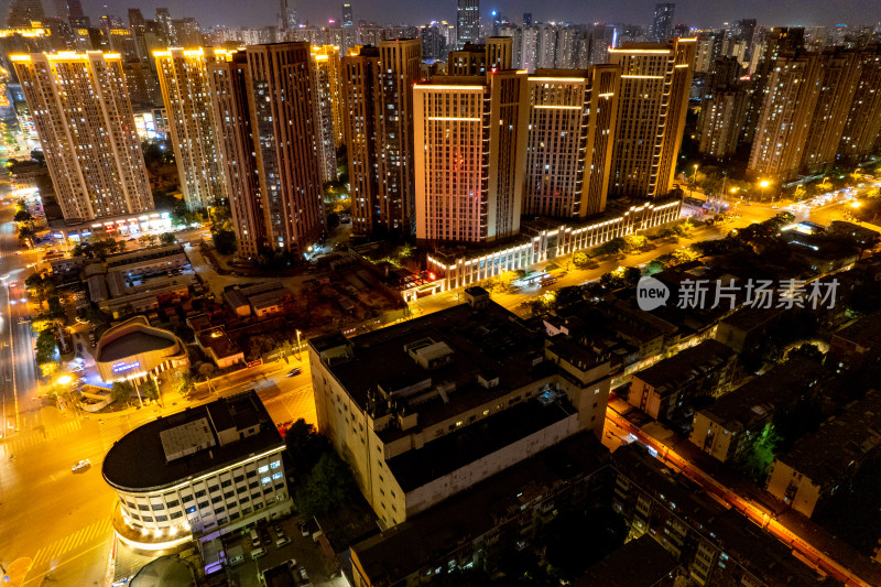 天津城市夜景交通航拍图