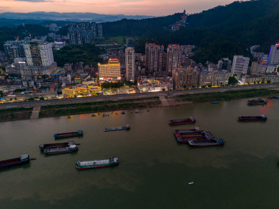 梧州晚霞夜幕降临航拍图