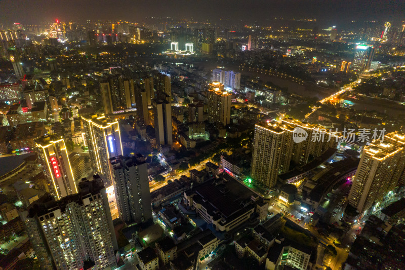 广西钦州城市夜景灯光航拍摄影图