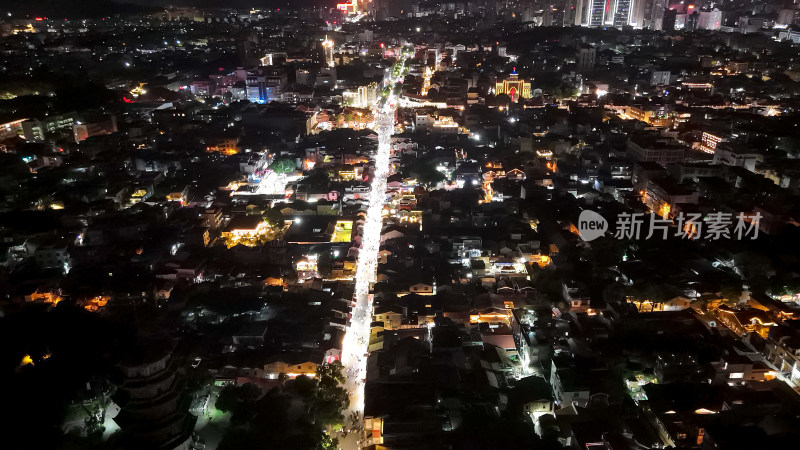 泉州古西街泉州古城夜景航拍图