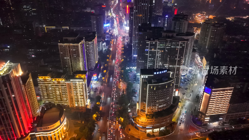 长沙城市夜景拥堵交通航拍图