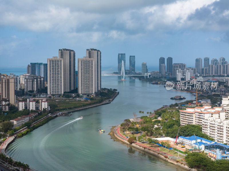 海南海口钟楼骑楼老街港湾高空航拍