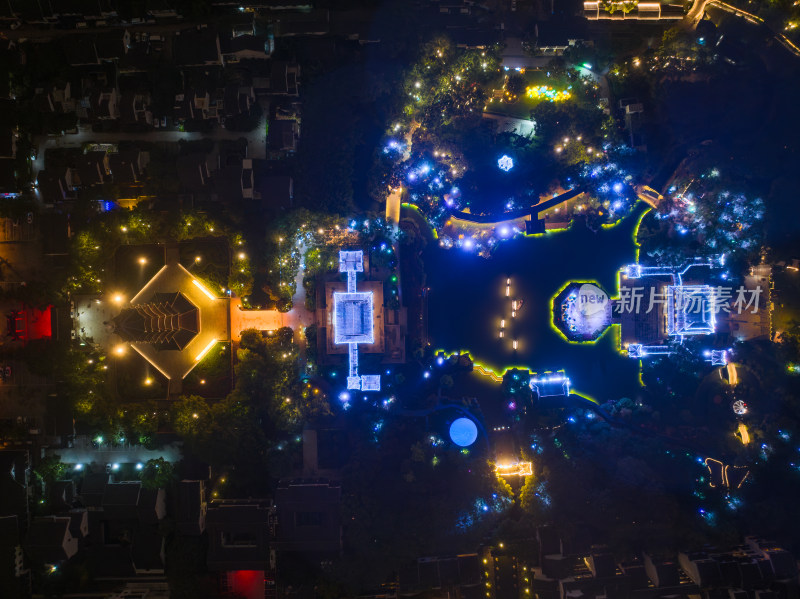 航拍苏州盘门景区中秋灯会夜景