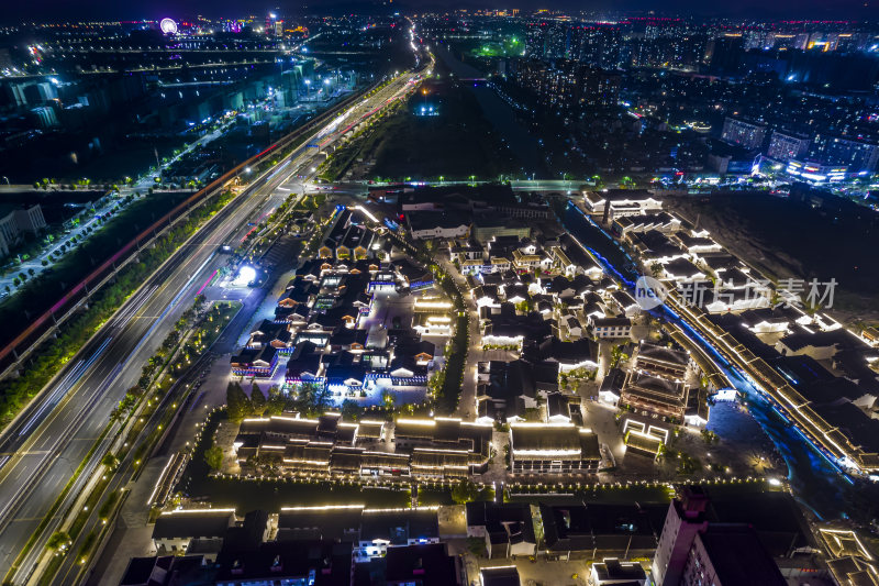 绍兴柯桥古镇景区夜景