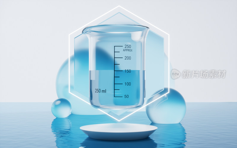 化学烧杯与水面3D渲染
