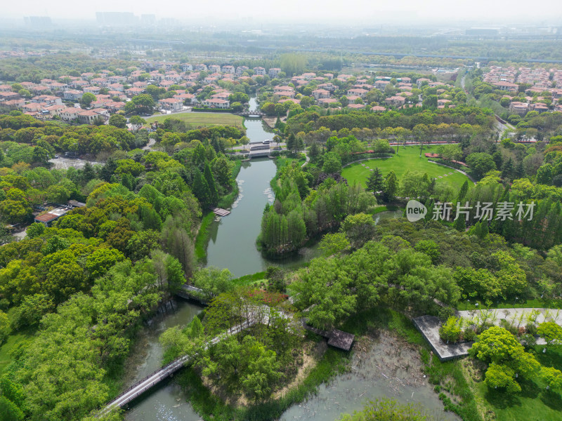 航拍昆山巴城生态湿地公园