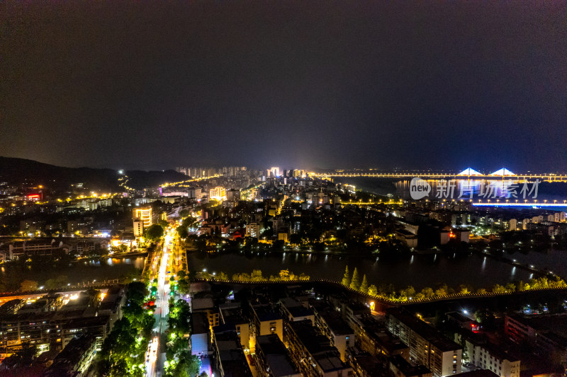 湖北襄阳城市夜景古城现代建筑航拍