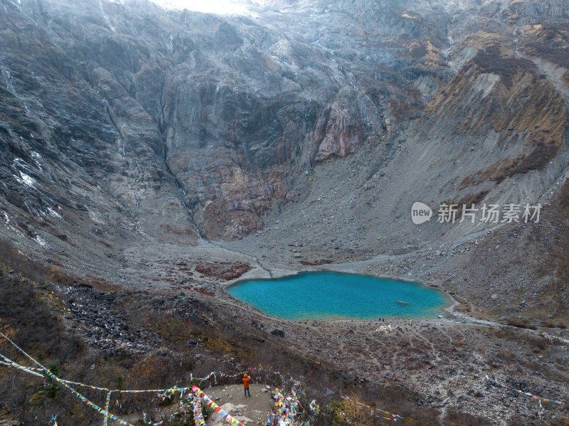 云南香格里拉雨崩村冰湖高空航拍