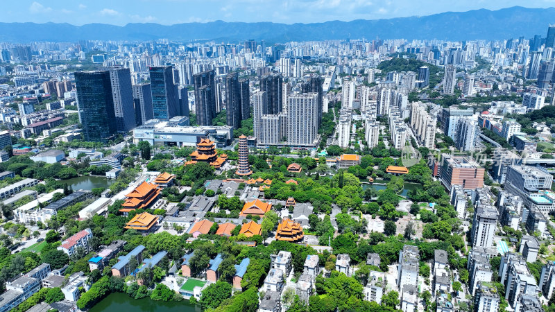 福州西禅古寺照片航拍城市寺庙古建筑风景