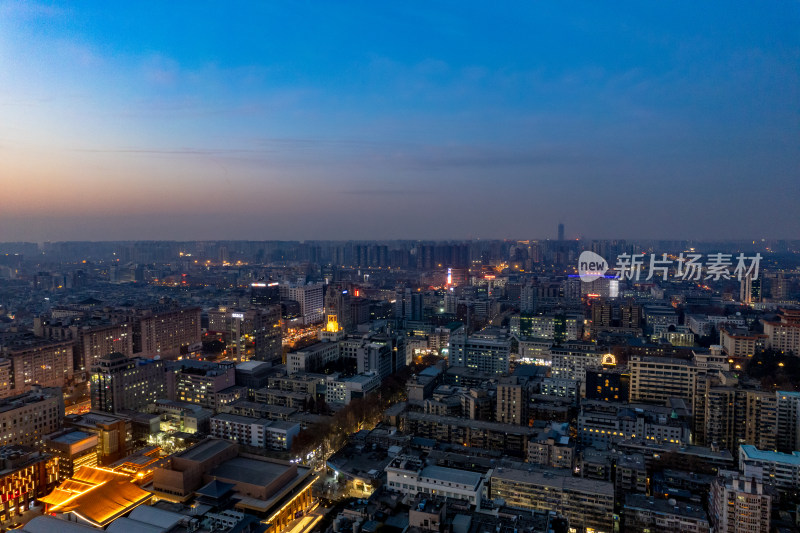 西安晚霞夜幕降临夜景灯光航拍摄影图