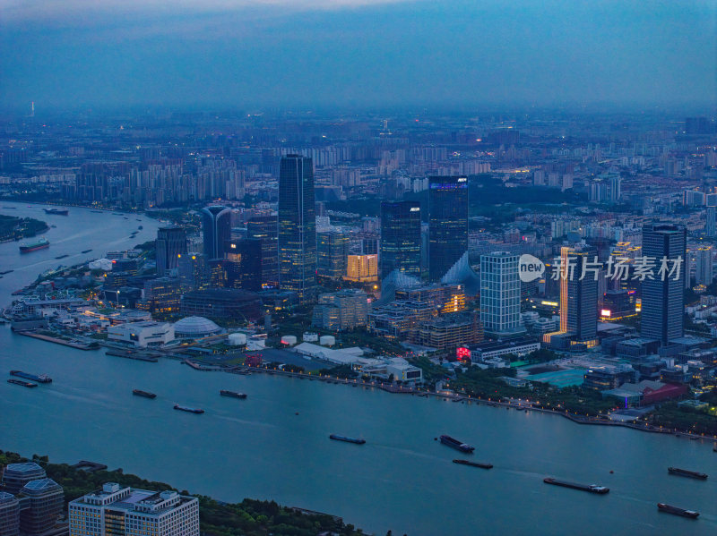 航拍上海城市夜景卢浦大桥世博园