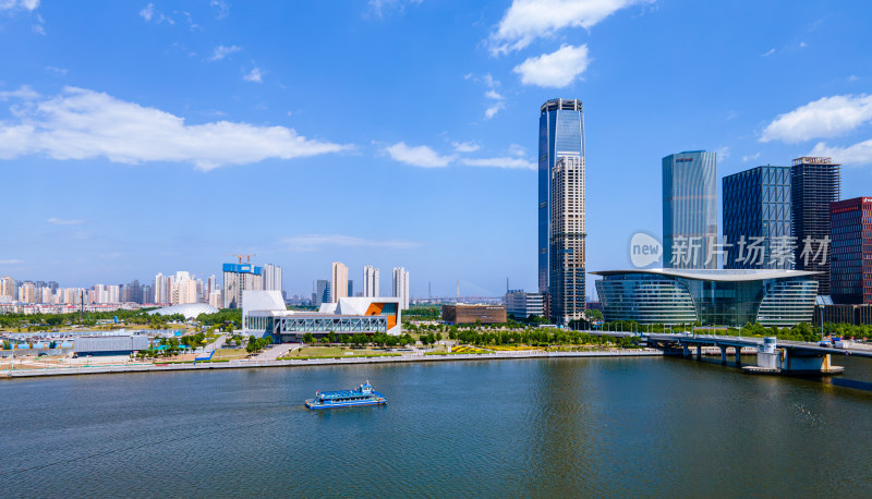 航拍天津滨海新区于家堡高楼