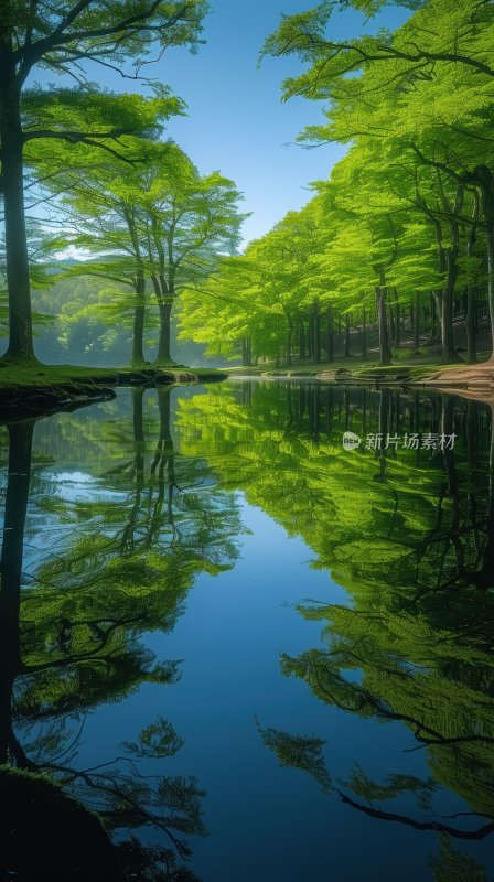 水面湖泊绿色自然宁静森林湖面背景