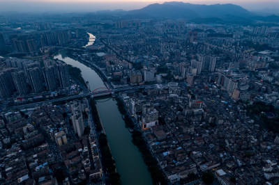 广东江门城市夕阳晚霞航拍摄影图