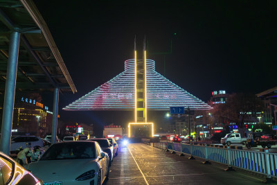 夜晚城市街道灯光建筑景观