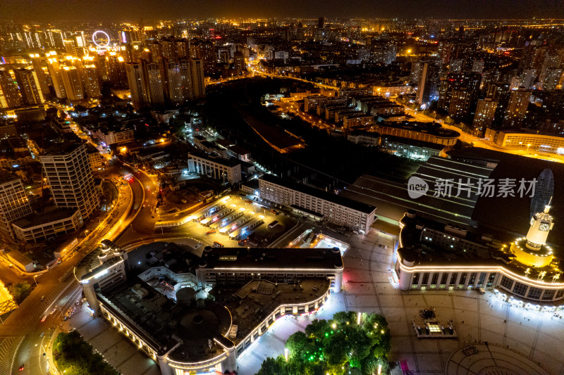 天津城市夜景交通航拍图