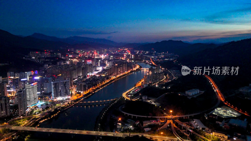 福建三明城市夜景灯光航拍图