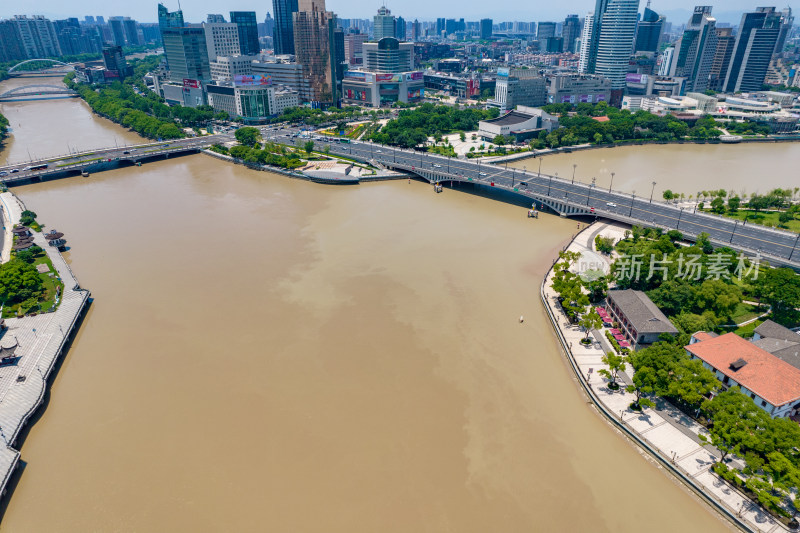 浙江宁波城市风光三江汇合处航拍摄影图