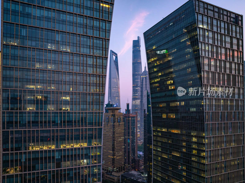 航拍上海陆家嘴高金融中心密集高楼群夜景