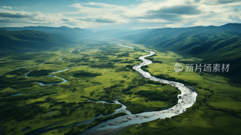 草原河流美丽中国自然风光草地
