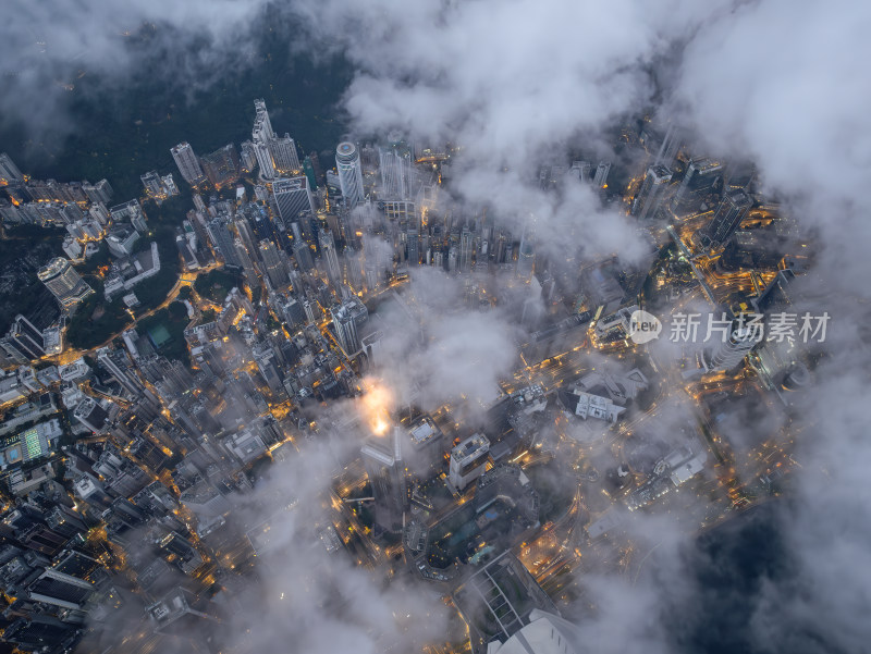 香港维多利亚港CBD中环夜景日出高空航拍