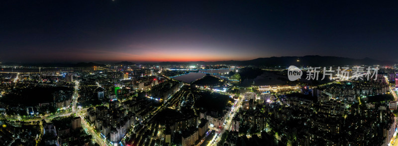 广东肇庆城市晚霞夜幕降临星湖航拍全景图