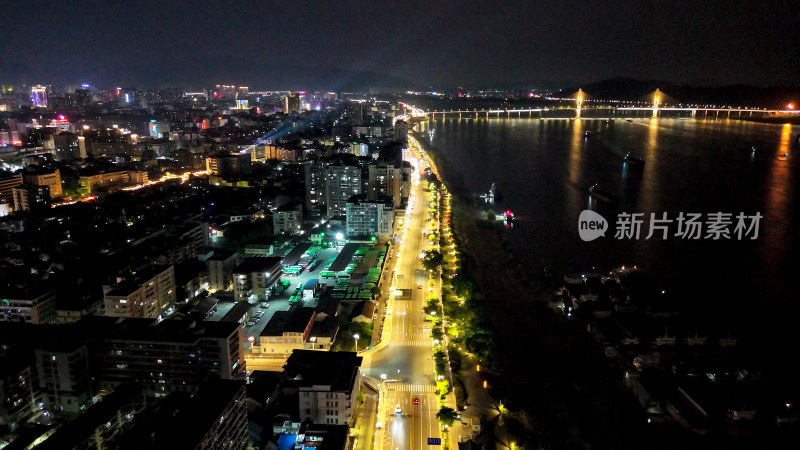 广东肇庆滨江大道夜景航拍图