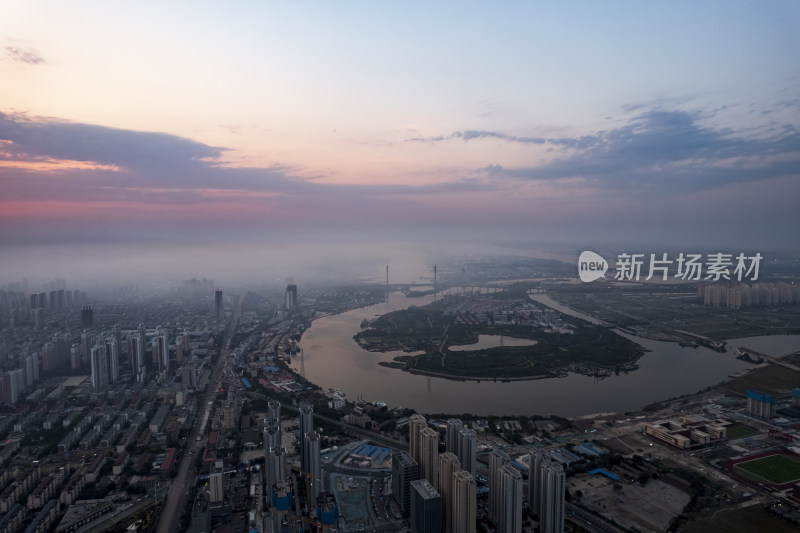 天津海河日出朝霞城市风光