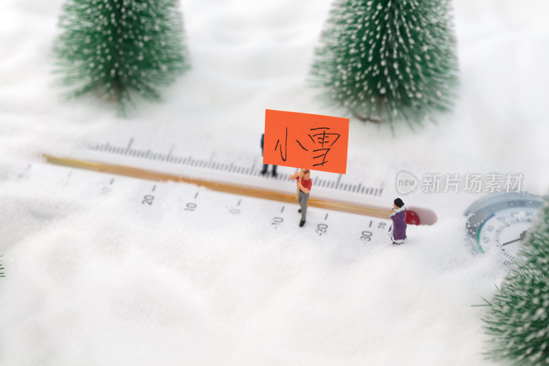 微缩创意小雪节气白雪温度计