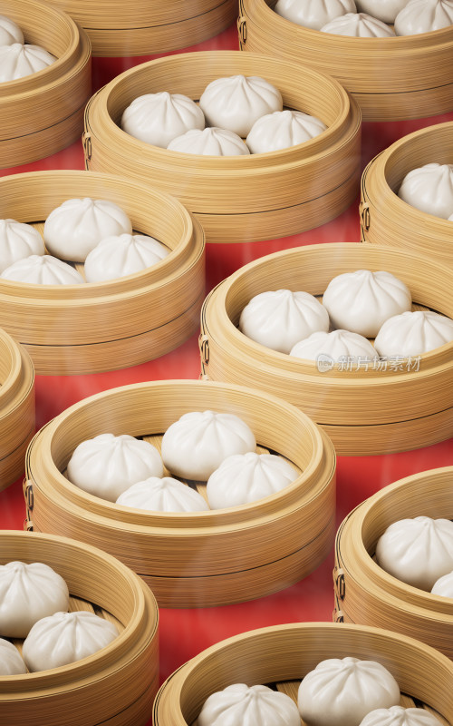 中国传统美食蒸包子3D渲染