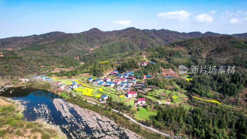 山川河流油菜花航拍