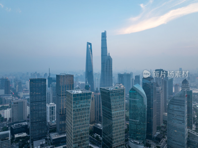 航拍上海陆家嘴高金融中心密集高楼群夜景