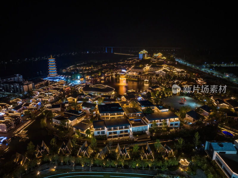 江西上饶网红景点婺女洲日落夜景航拍