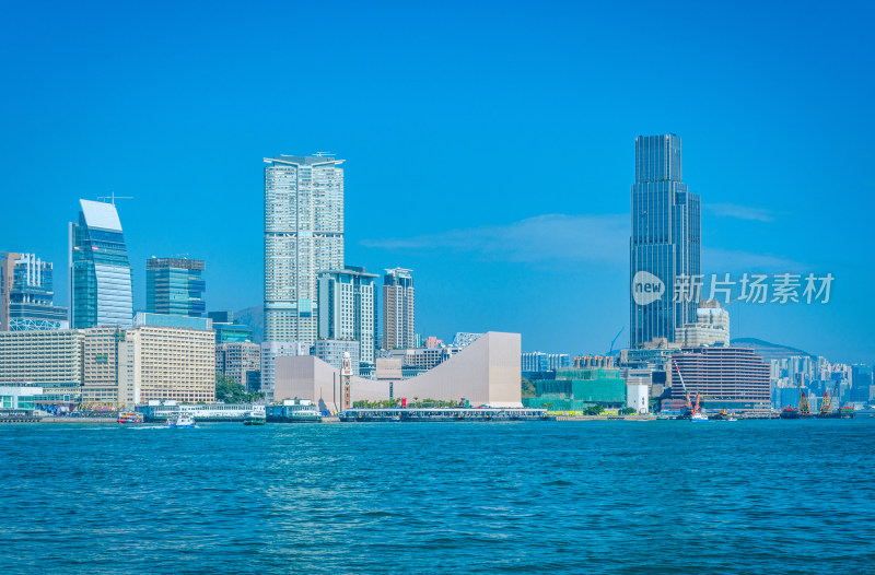 香港维多利亚港滨海城市高楼建筑与海景风光