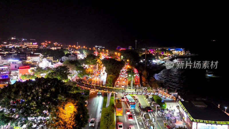 福建厦门环岛南路夜景交通航拍